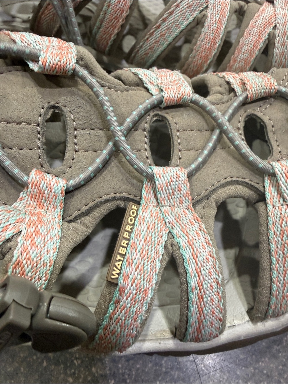 KEEN Women's astoria west hiking Sandals in Taupe with Coral Accents - Picture 3 of 12
